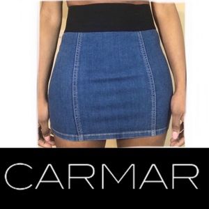 Carmar denim mini skirt w/ black waistband NWT